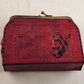Leather Tooled Coin Purse Kiss Lock Close Red Horse Native Brass Vintage 1970s