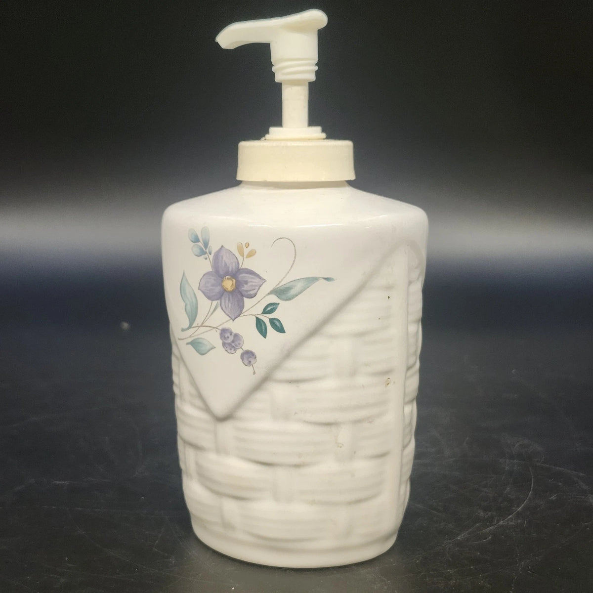 Pfaltzgraff April Soap Lotion Pump Dispenser 6.5" Ceramic Floral Basketweave Vtg