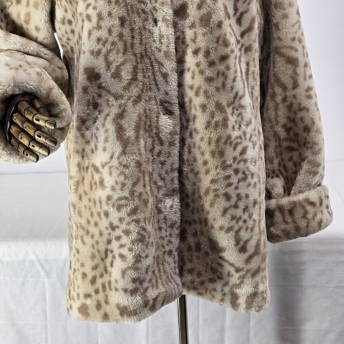 Dennis Snow Leopard Faux Fur Coat Medium Dennis Basso Mid Length Pockets Lined