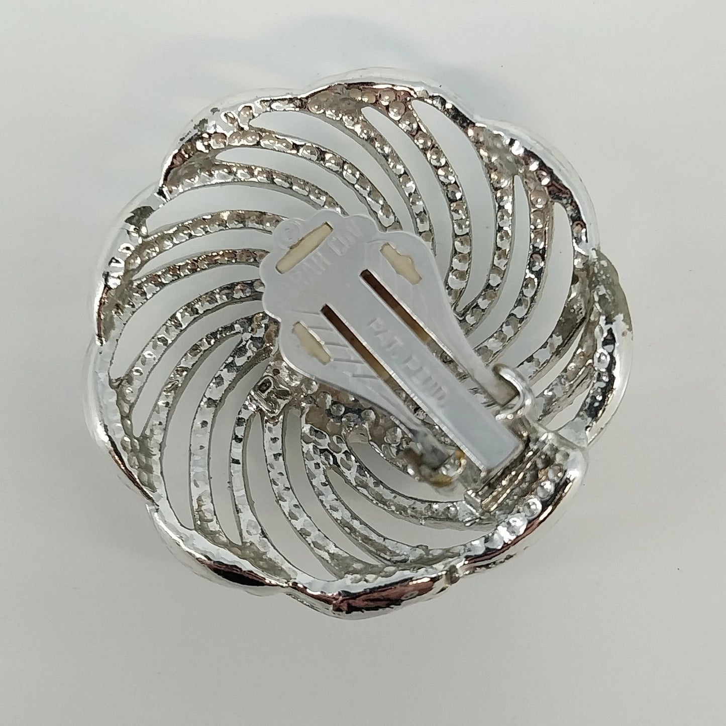 Sarah Coventry Mystic Swirl Clip On Earrings Black Cabochon Silver Tone Vintage