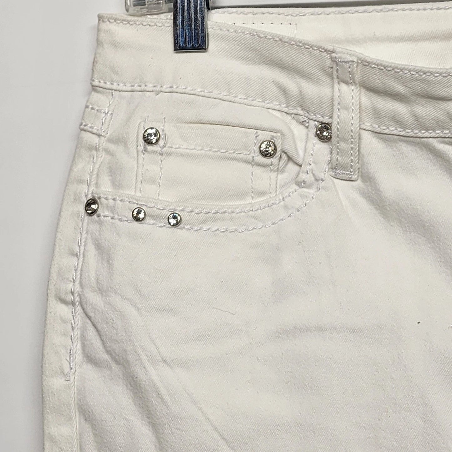 Earl Jean White Rhinestone Straight Leg Cuffed Denim Jeans 10