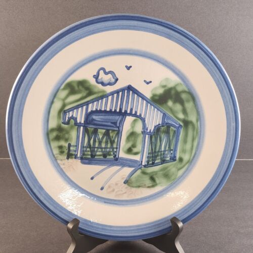 MA Hadley Pottery Dinner Plate Covered Bridge Vintage 11" Stoneware Louisville