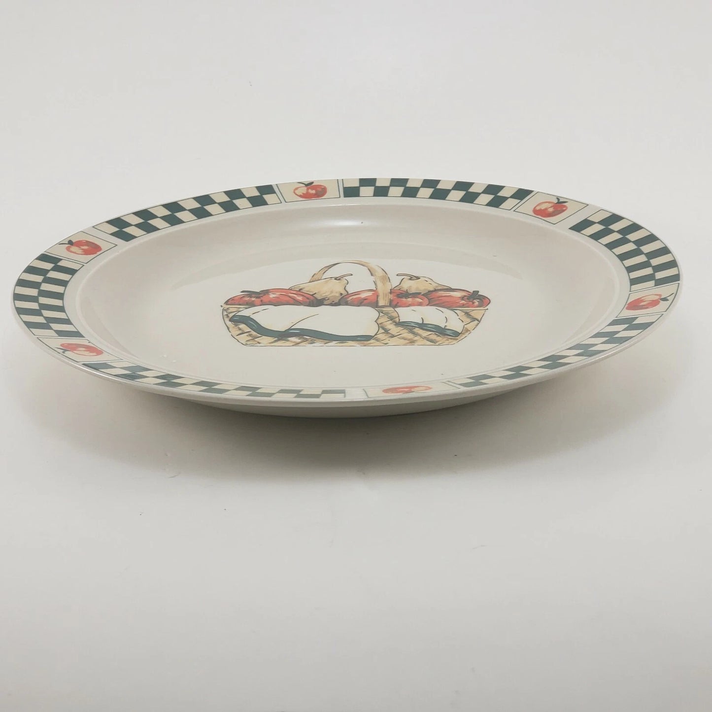 3 Gibson Welcome Home Dinner Plates 10.25" Stoneware Fruit Basket Green Rim