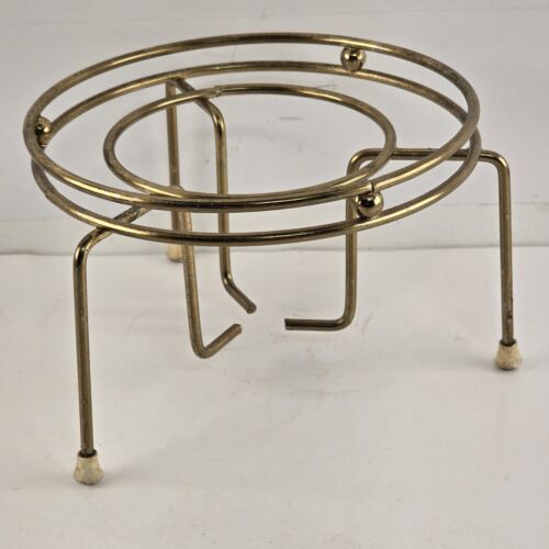Coffee Carafe Holder Brass Metal Warmer Stand 1950s Atomic Glass Stand 6" Round
