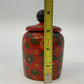 Pier 1 Hand Painted Wood Lidded Decorative Jar Red Floral India 4”