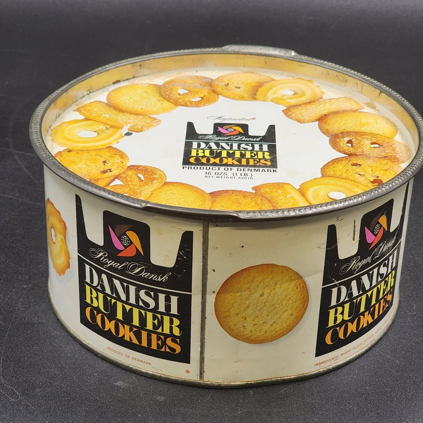 Cookies Tin Royal Dansk Danish Butter Pre-1965 Denmark 8" Rare Collectible