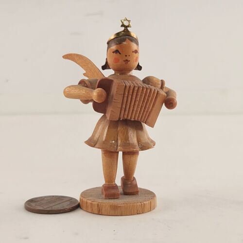 6 Pc Erzgebirge Wood Winged Angel Orchestra Playing Instruments Vintage 2½" Tall