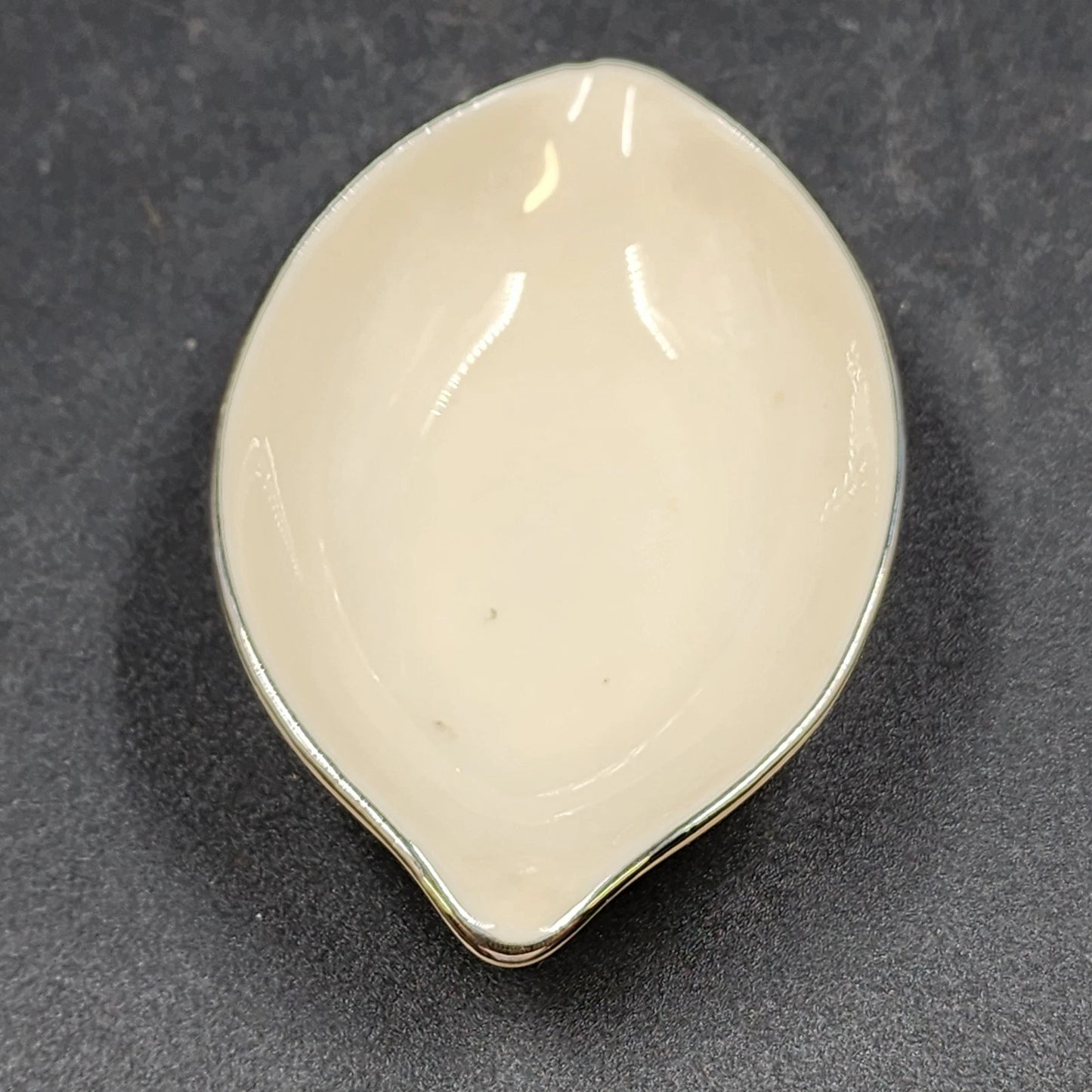 Lenox Olympia Vanity Trinket Dish Cream Oval Platinum Hand Trimmed 4" USA Vtg