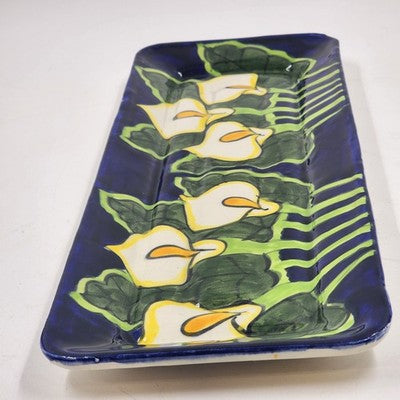 Hand Painted Bread Server Plate 16" Talavera Calla Lilies Mexico Signed Mexico Q