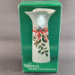 Ribbon and Holly Flower Vase with Leaves and Red Berries and a Red Bow 11½" H