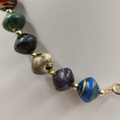 Gold Tone Beaded & Multicolor Fiesta Beaded w Swirl Gold Lightweight Necklace 18"