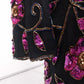 Steney Silk Top Black Pink Sequin Floral Leaf Short Sleeve Zipper Closure Large