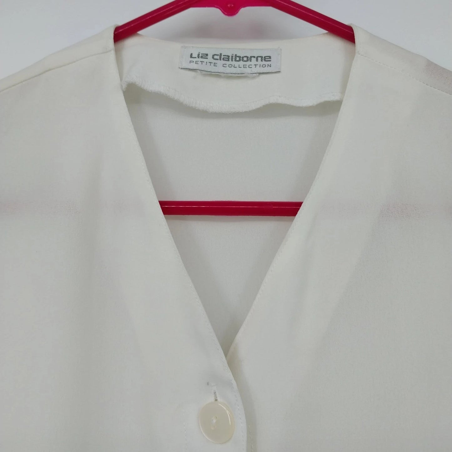 Liz Claiborne White Sheer Button Front Blouse Women's Small Short Sleeve Top