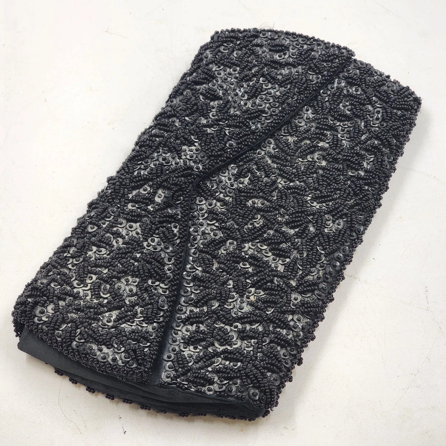 La Regale Black Beaded Clutch Purse Handmade Sequin Evening Bag Hong Kong Vtg