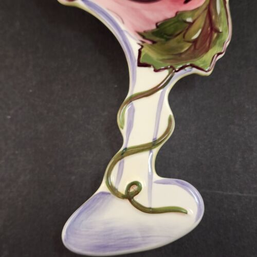Clay Art Brand Wine Glass Shape Snack Nut Dish Painted Wine and Grapes Spoonrest