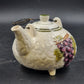 Embassy White Ceramic Teapot 36 Oz Footed with Grapevine Metal Handle 1963 Vtg