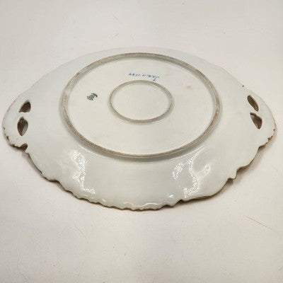 Limoges France 10.5" Round Platter Hand Decorated Floral Gold Trim Handle