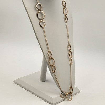 Gold Tone Curb Link Chain w Round Gilded Circle Open Loops Pendant 20" Necklace