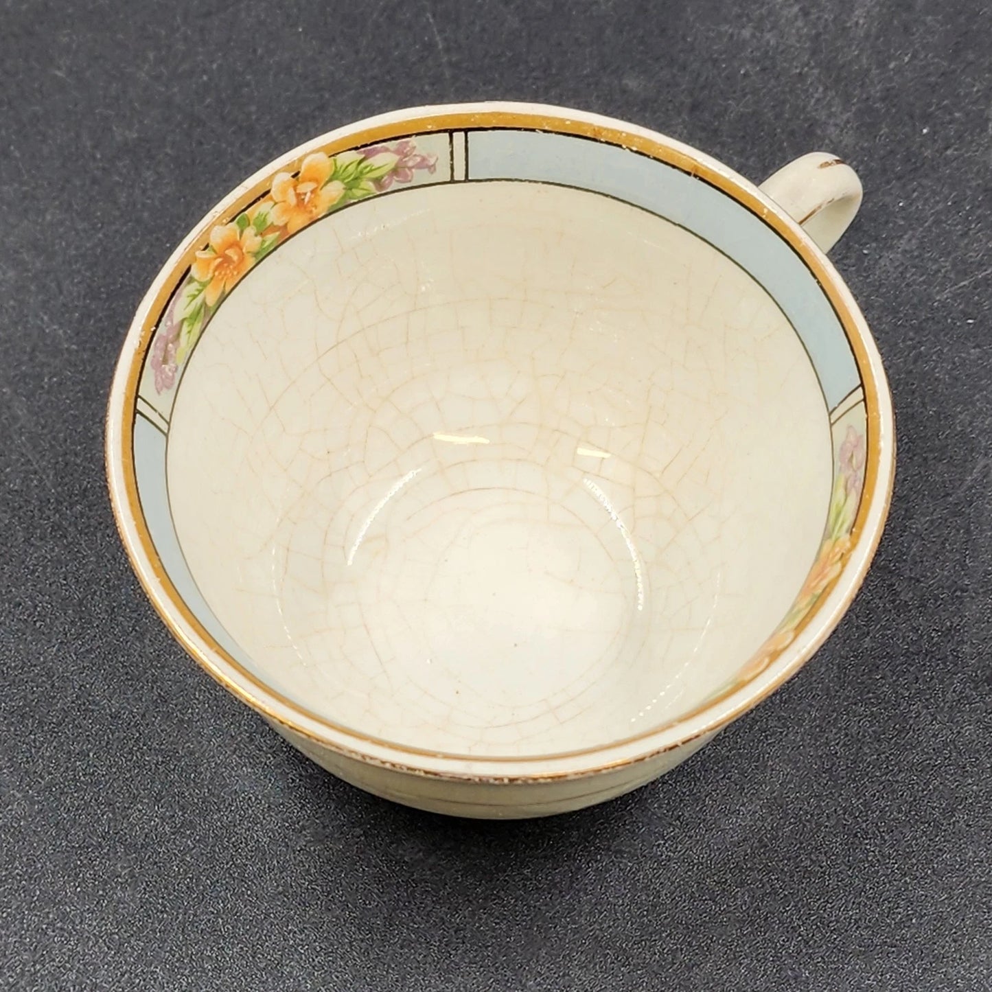 6 Nebraska Blue Flat Cup & Saucers England Blue Rim Flower Accent J & G Meakin