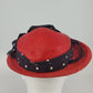 Women's Red Derby Dress Hat Wide Brim Polka Dot Bow Mesh Trim Vintage 11"