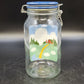 Anchor Hocking Nina Farm Scene Sheep Glass Canister Blue Lid 1982 Vintage
