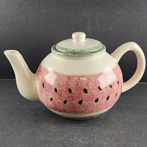 H S China Teapot with Lid Watermelon Coloring 5.5" Tall x 6.5" Diameter Crazed