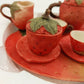 Wong's Polyresin Miniature Tea Set Strawberry Teacups & Teapot Collectible 5"