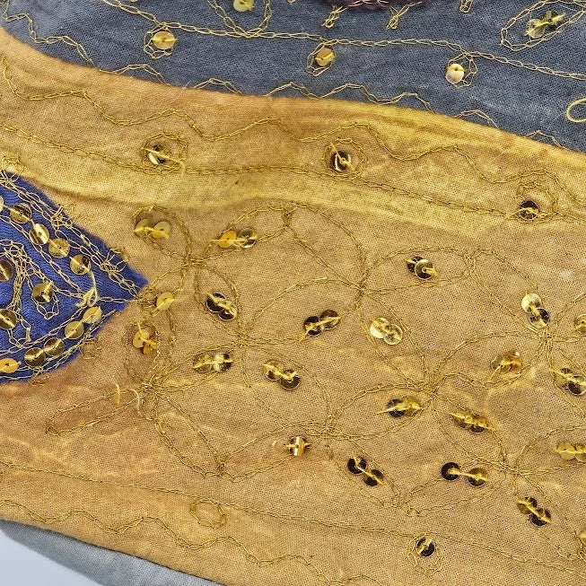 Boho Sequin Denim Cotton Tote Bag India Sparkle Blue Shoulder Purse Artisan 14"