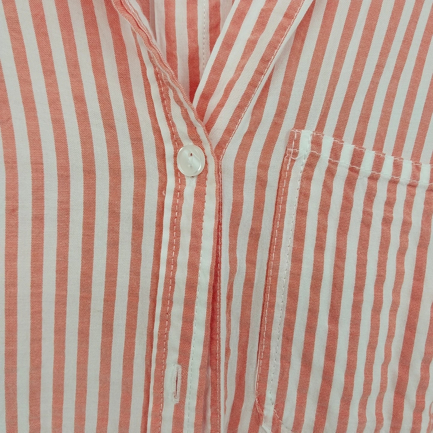 Velvet Heart Women's Peach White Striped Button Down Blouse Roll Tab Sleeve XL