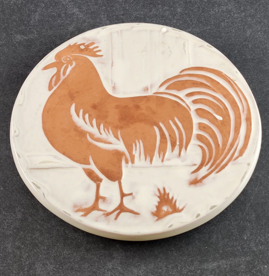 Frankoma Pottery 94TR Trivet Rooster Brown and White Vintage 6.25" Felt Feet