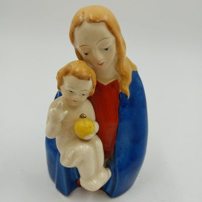 Madonna Virgin Mary & Baby Jesus Figurine Japan Ceramic Porcelain Vtg 5"x2.5"