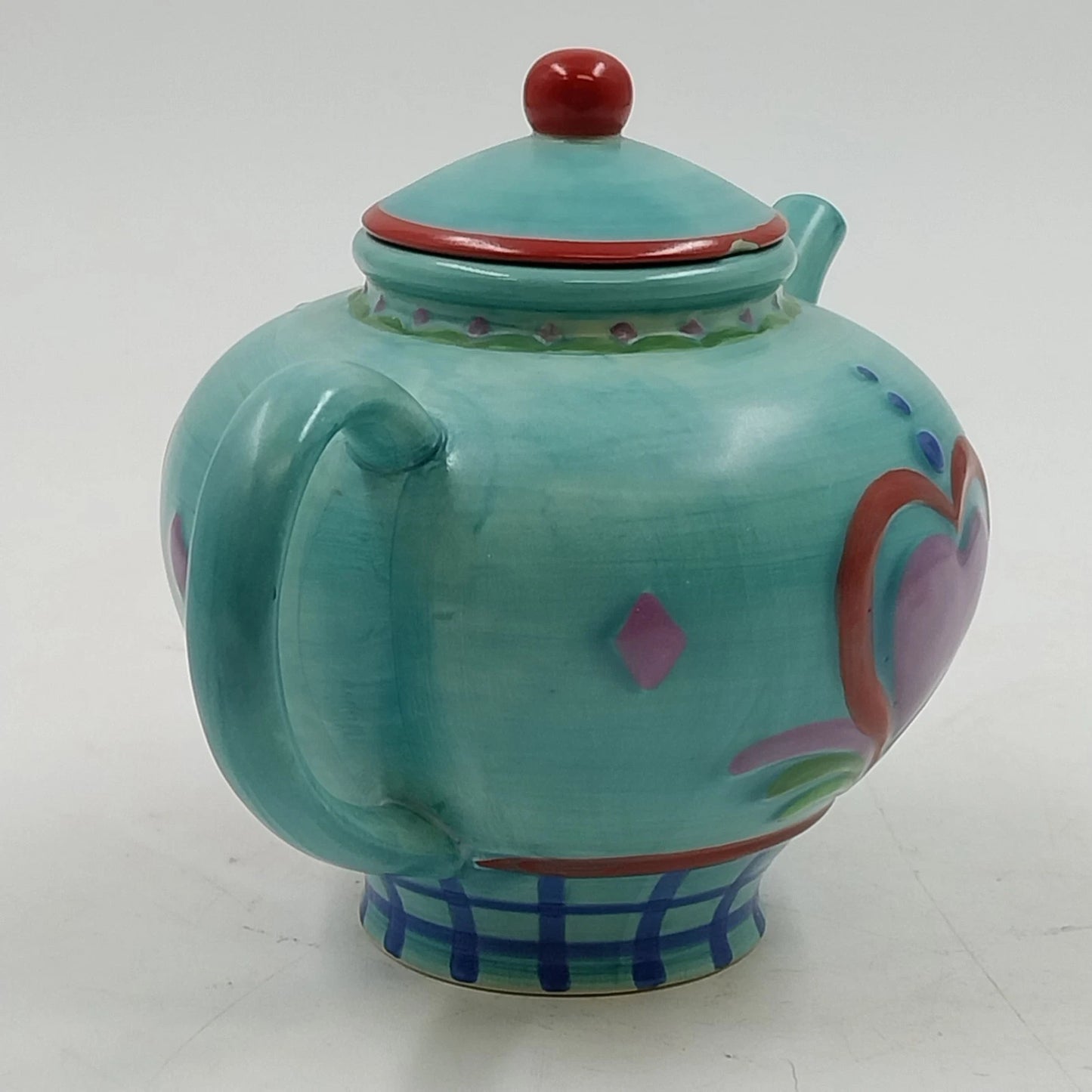 Jim Shore Teapot Candle Enesco Heartwood Creek Blue w Red Heart Ceramic Chip Lid