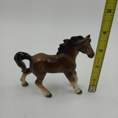 Ceramic Brown with White Accents Trotting Horse Figurine Japan Vintage 4"x3.75"