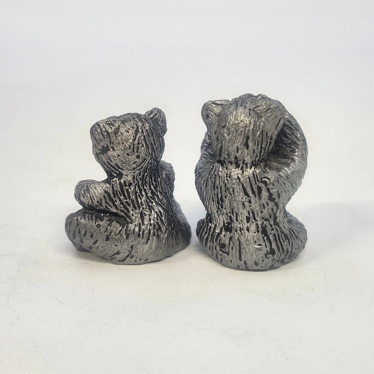 Pewter Bear Figurine Lot 2 Honey Pot See No Evil Miniature 1.5" Textured Fur Vtg