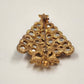 Christmas Tree Gold Tone Brooch w Multicolor Rhinestone Pin 2.5" Holiday Vintage