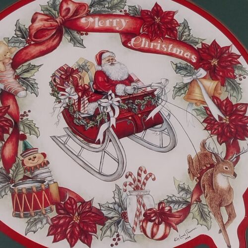 Santa Picture Round Red Framed Merry Christmas 1994 Homco Home Interiors 12" Vtg