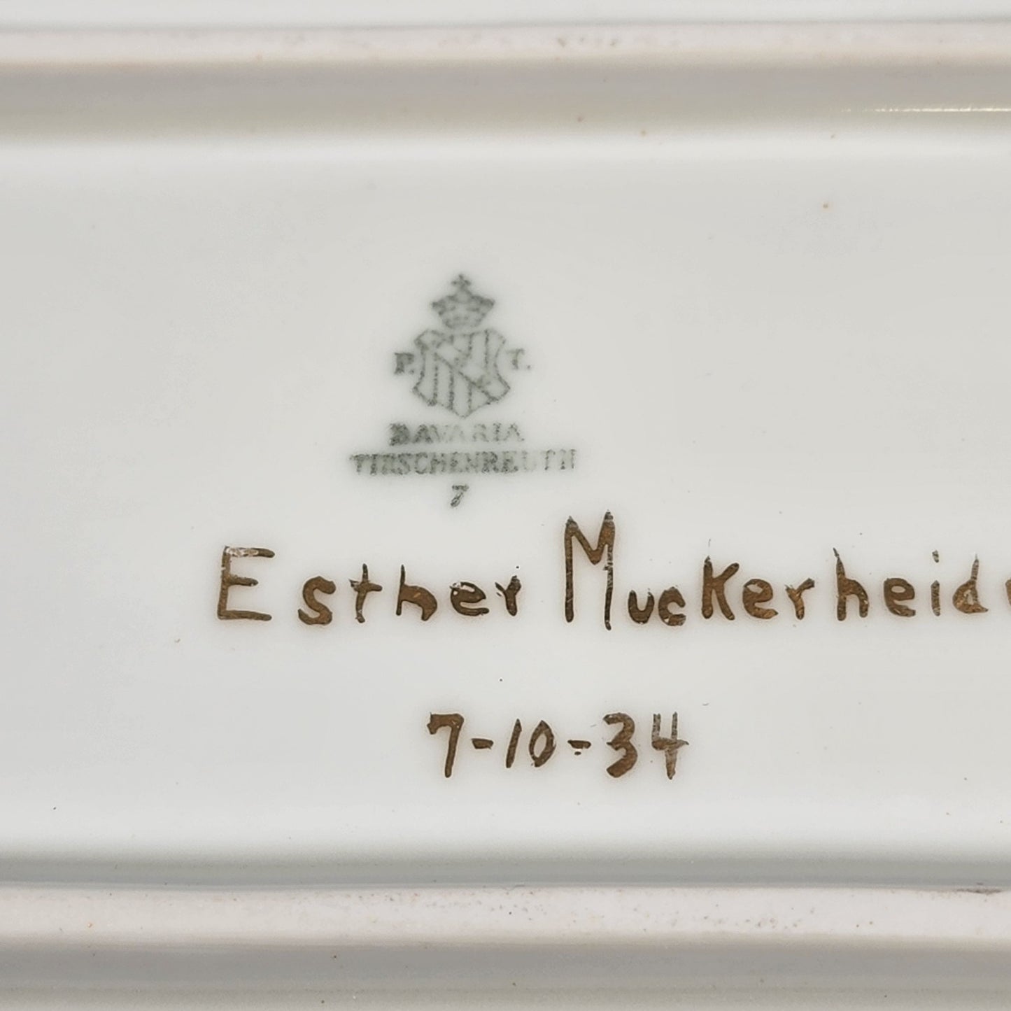 Tirschenreuth Bavaria Octagon Serve Platter Blue Border Enamel Flowers Gold Trim