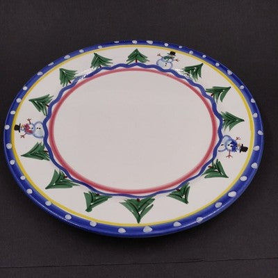 Dinner Plate Present Tense Italy Snowman Christmas Tree Hand Painted 10.5 Cerami