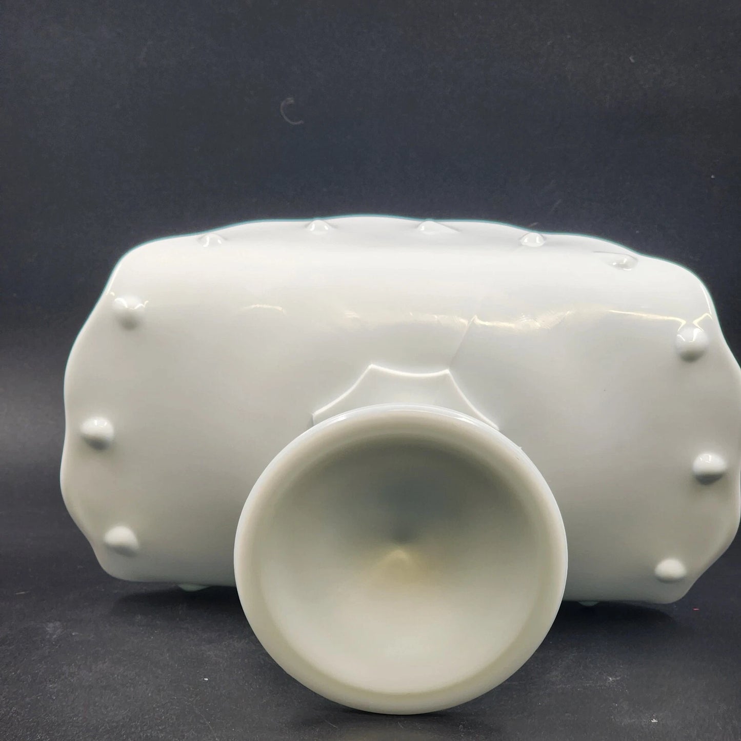 1970s Indiana Milk Glass Teardrop Footed Banana Fruit Bowl 11" Vintage MCM
