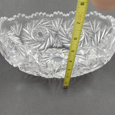 American Brilliant Cut Lead Crystal Bowl 9.5" x 4.25" Starburst Pinwheel Fan Vtg
