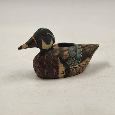 Mallard Duck Decoy Candle Holder Hand Painted Wooden 5.5" Rustic Philippines Vtg