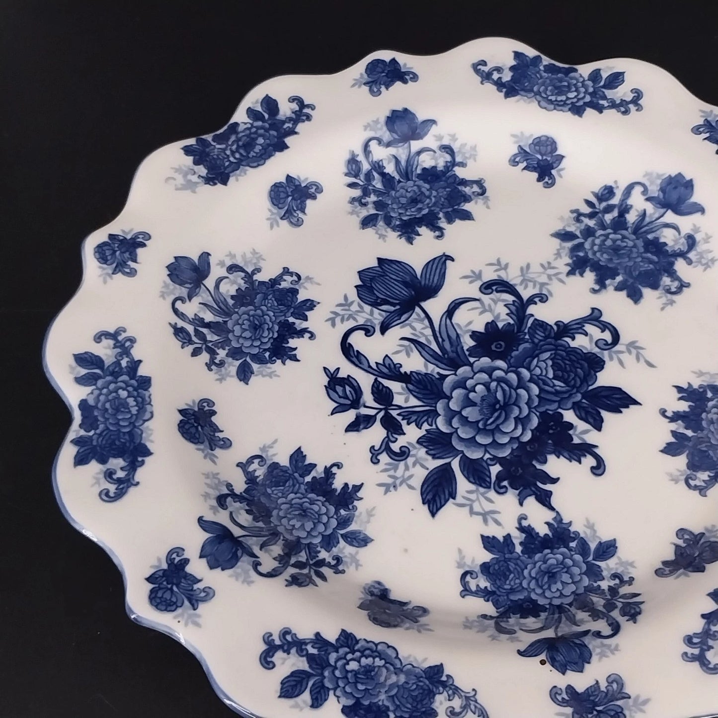 Cracker Barrel Blue Floral Serving Platter Scalloped Porcelain Transferware