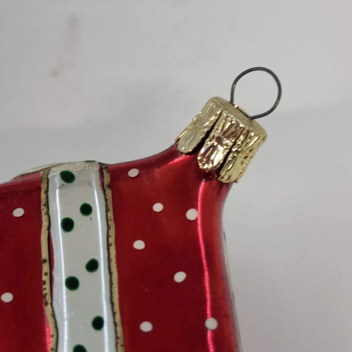 Czech Glass Christmas Present Gift Box Ornament Red Hand Painted 1.75" Vintage