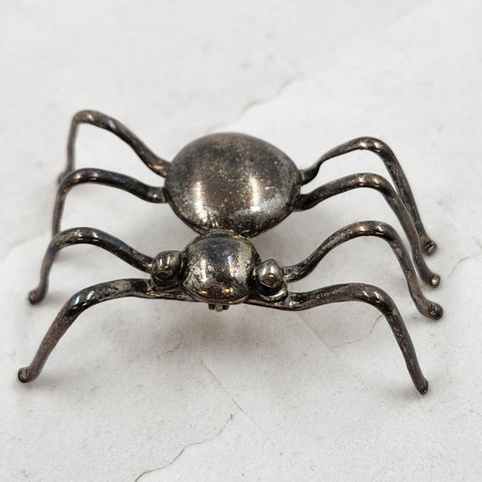 3D Spider Brooch Pin Silver Tone Metal Eight Legged Insect Halloween Vintage