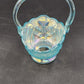 LE Smith Aqua Blue Stippled Glass Basket 6"w x 8.5" Applied Loose Handle AS IS