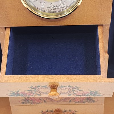 Linden Musical Jewelry Box Clock Giuseppe Studio 100 Vintage 11" x 6" x 13"h NOS