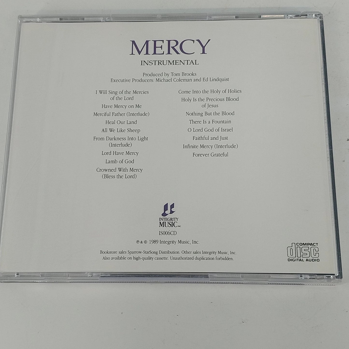 Integrity Music Experience Mercy Instrumental CD 1989 Christian Worship Praise