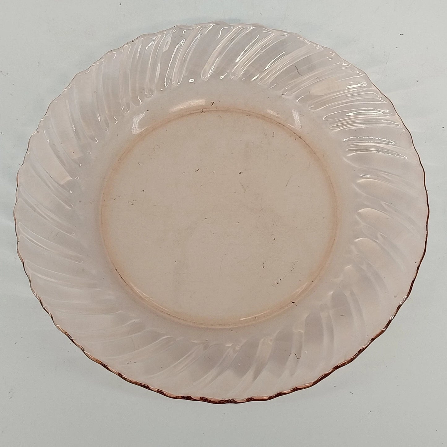 Fortecrisa Pink Swirl Ribbed Glass Salad Plate 7” MCM Tableware Mexico Vintage
