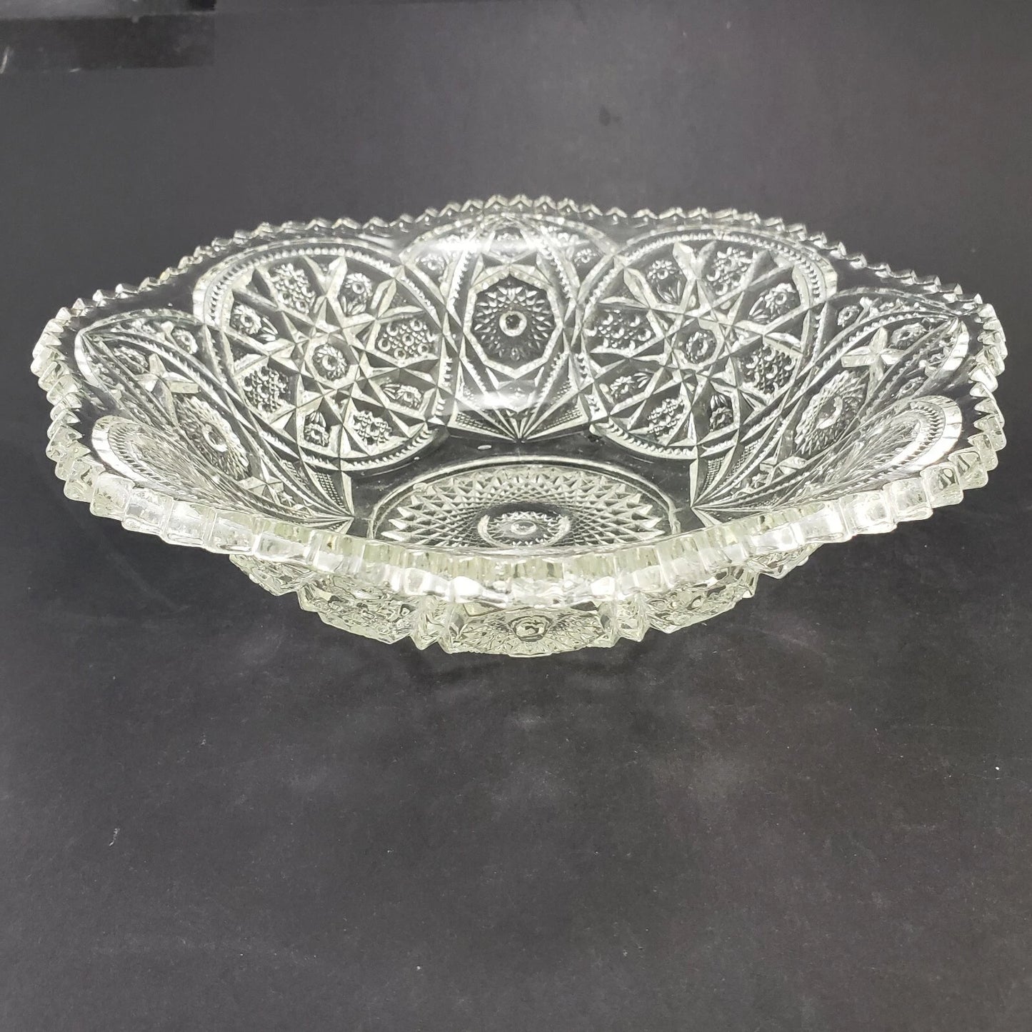 Imperial Glass Clear Bowl Antique Hobstar Criss-Cross Sawtooth Edge 10" 1909