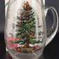 Spode Christmas Tree Santa Holly Clear Glass Ice Lip Pitcher 2½ Qt 10½" Vintage